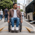 Pessoa com deficiência circula por área urbana acessível no Brasil